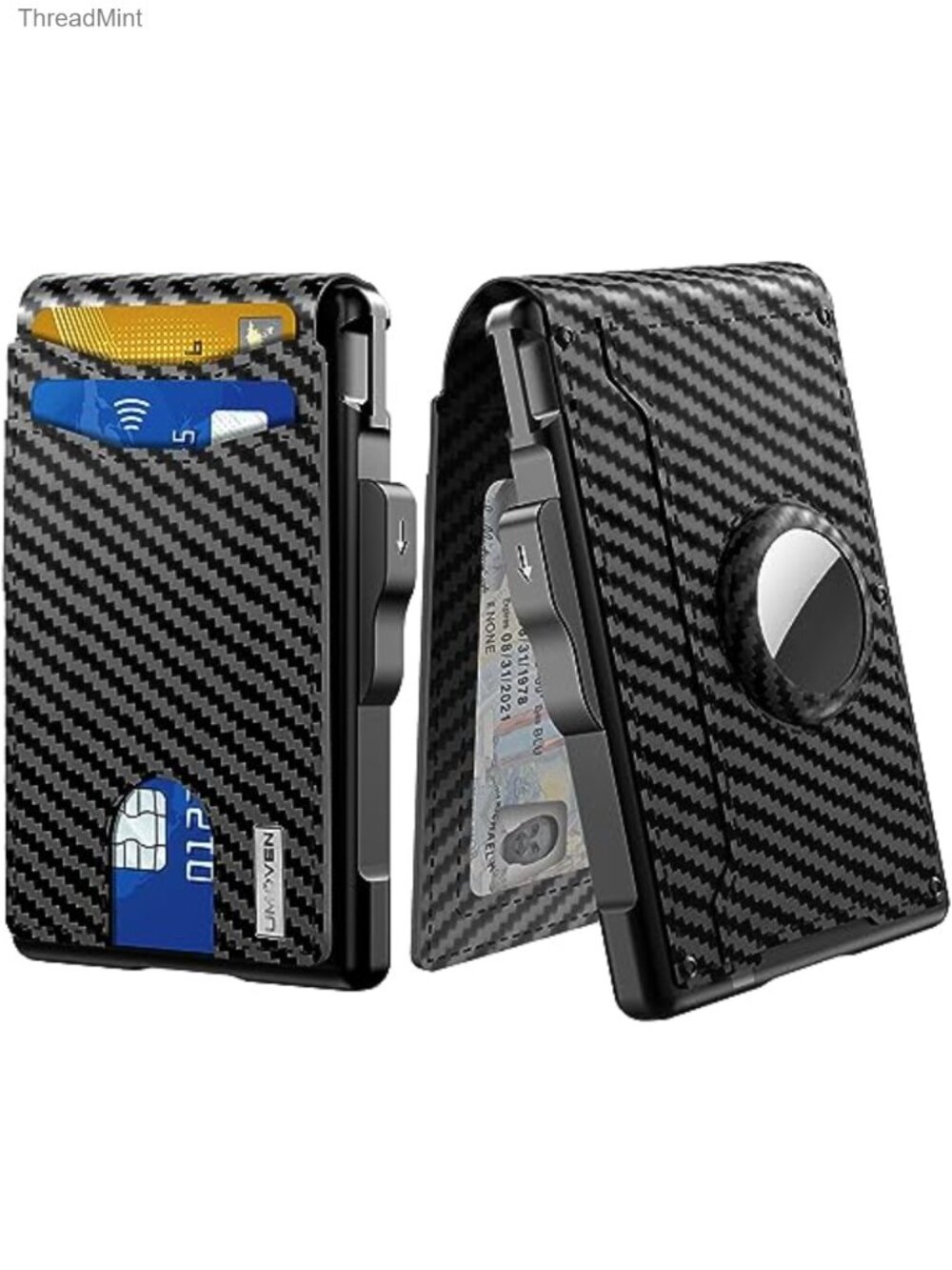 AirTag Wallet Men Pop Up Aluminum Case Money Clip Leather RFID Blocking Bifold